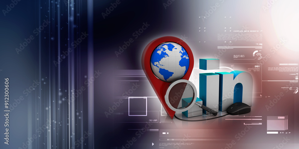 Poster 3d rendering globe with dot in near navigation sign