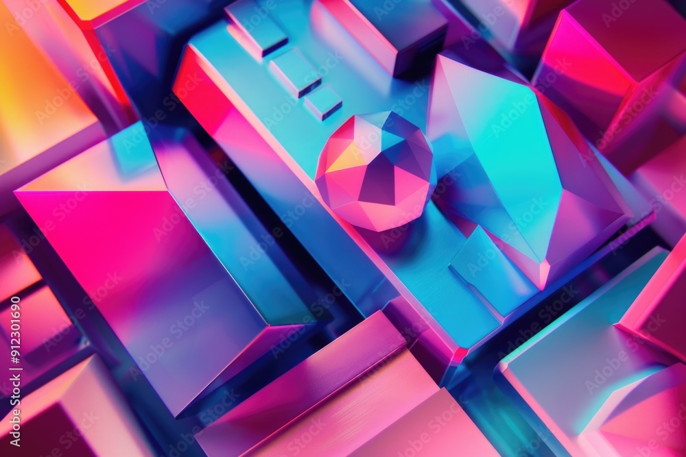 Poster a vibrant abstract background featuring a diamond and geometric cubes, ideal for use in promotional 