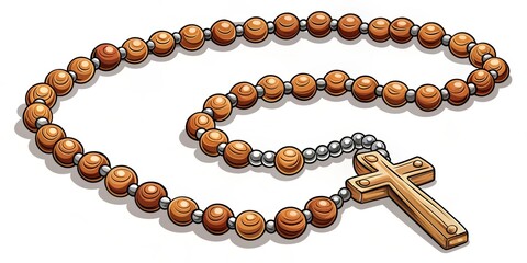 wooden rosary isolated on white