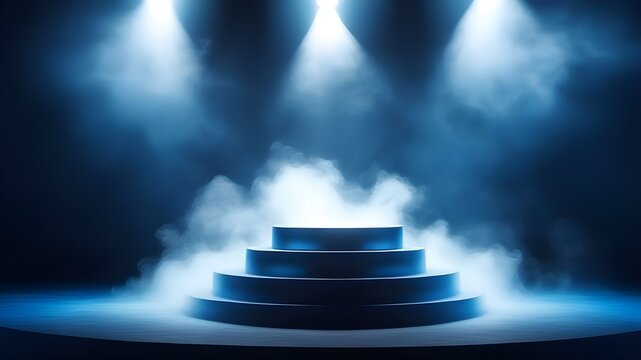 blue podium smoke spotlight stage 