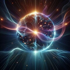Fototapeta premium Futuristic abstract neon energy ball with glowing magical waves on dark background 