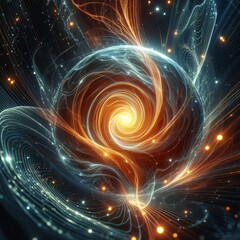 Obraz premium Futuristic abstract neon energy ball with glowing magical waves on dark background 