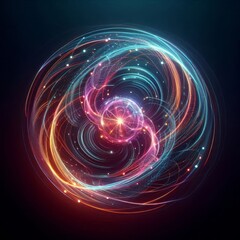 Obraz premium Futuristic abstract neon energy ball with glowing magical waves on dark background 