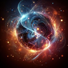 Futuristic abstract neon energy ball with glowing magical waves on dark background
