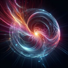 Obraz premium Futuristic abstract neon energy ball with glowing magical waves on dark background 