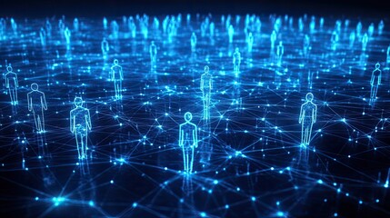A group of people are connected by a web of lines.