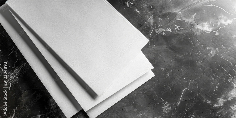 Poster a stack of white papers resting on a flat surface, suitable for office or study environments
