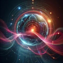 Fototapeta premium Futuristic abstract neon energy ball with glowing magical waves on dark background 