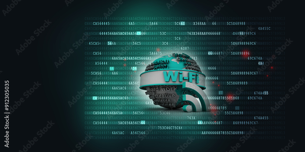 Wall mural 3d illustration wifi symbol sign