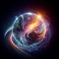 Naklejka premium Futuristic abstract neon energy ball with glowing magical waves on dark background 