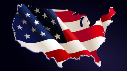 2024 Presidential Election US.Banner with flag USA and 3D country map of states. vector EPS 10
