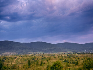 Wonderful landscape view on the Carpathian Mountains during the sunset in the summer season 