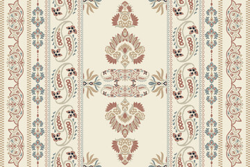 Ikat tribal Indian seamless pattern. Ethnic Aztec fabric carpet mandala ornament native boho chevron textile.Geometric African American oriental traditional vector illustrations. Embroidery style.