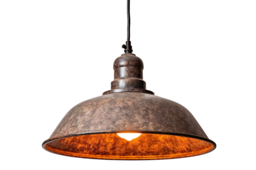 Rustic Metal Pendant Light Casting Warm Glow in Modern Interior on a White or Clear Surface PNG Transparent Background