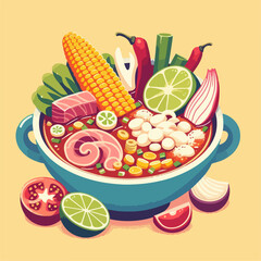 Mexican food set. Guacamole, chiltomate, quesadillas, chile ennogada, nachos, enmoladas, burritos, tamales, tacos, fajitas, etc. Vector illustration isolated on white background.