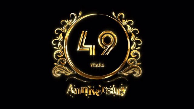 49th Anniversary Celebration. Happy 49 Years Anniversary Animation in Gold Color on the Transparent Background, Alpha Channel. Great for greetings, celebrations, events, and gifts.