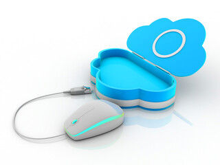 3d rendering Blue cloud connected computer mouse