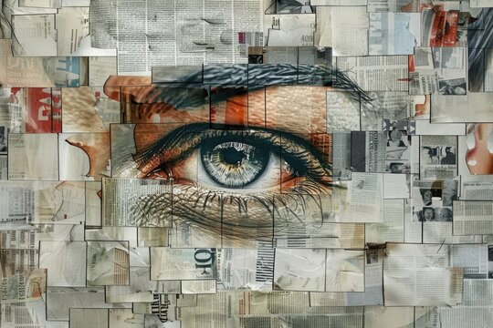 Close-up of a person's eye reading the news, possibly in public or private space