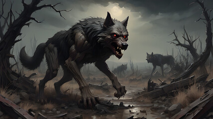Fototapeta premium Werewolf howling at the moon