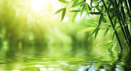 Stunning Bamboo Background - Lush Foliage Reflected In Water