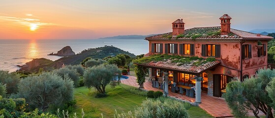A large house with a view of the ocean