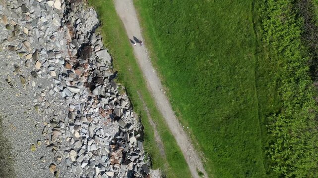 Aerial video over the coastline in Trefor Bay United Kingdom
