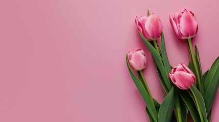Fototapeta premium Pink Tulips on a Pink Background