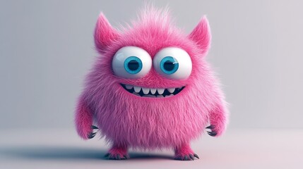 Cute pink furry monster 3D cartoon character