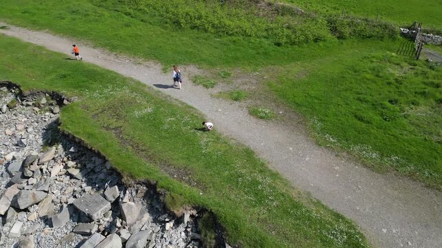 Aerial video over the coastline in Trefor Bay United Kingdom