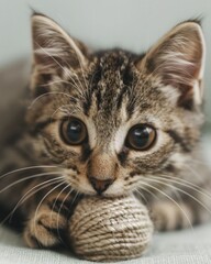 Fototapeta premium Cat fitness benefits shown with an active cat playing with a toy, promoting a healthy lifestyle for pets