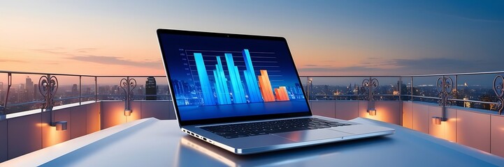 financial with graphic graph chart diagram illustration on technology blue background. Finance growth.