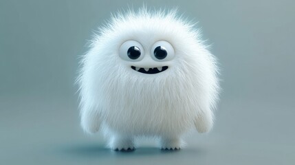 Obraz premium Cute white furry monster 3D cartoon character
