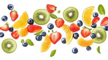 Vibrant Fruit Mix with Strawberries, Blueberries, Kiwi, and Orange Slices