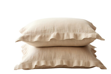 Two Stacked Cream Linen Pillowcases With Ruffled Edges on a White or Clear Surface PNG Transparent Background