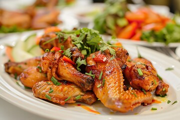 Chicken wings with rots leg piece in the white table