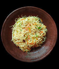 Plate of Noodles on Black Background - Minimalist Food Art