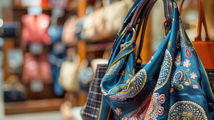 Fototapeta premium Stylish handbags showcased in a boutique, inviting shoppers to explore their vibrant designs