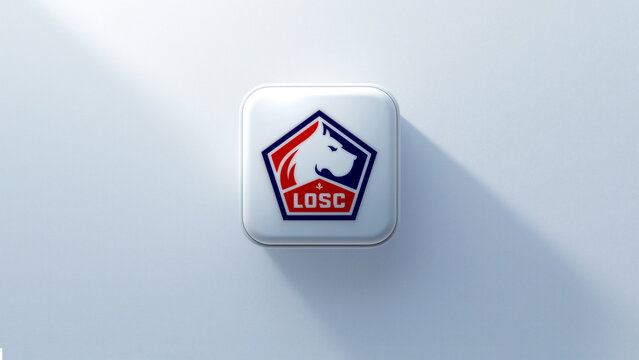 Lille, OSC badge 3d icon casting a shadow on a white background