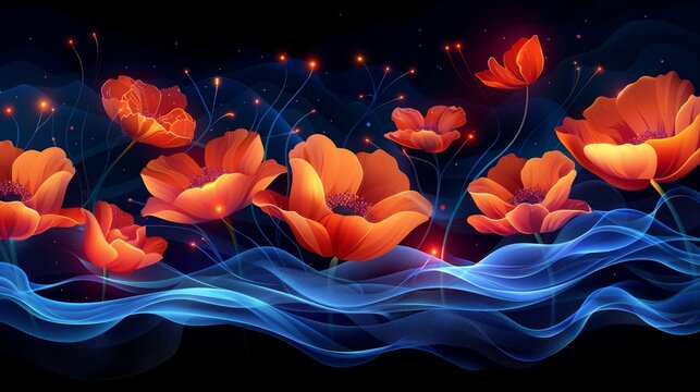 Vibrant Orange Flowers on Black Background
