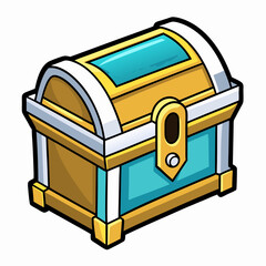 A small Toy Treasure Chest at sunset art vector illustration
