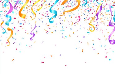 Obraz premium Decorations for a party. Festive overlay, streamers, serpentine, curly paper ribbons, colored explosion confetti. Multicolored party decorations. Party concept.