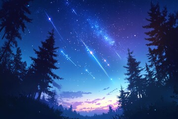 Fototapeta premium Beautiful Meteor Shower Illuminates Earthly Landscapes in breathtaking detail