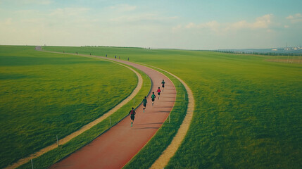 Naklejka premium Pursuing the Horizon: Asian Athletes Embark on an Endless Journey of Determination and Teamwork