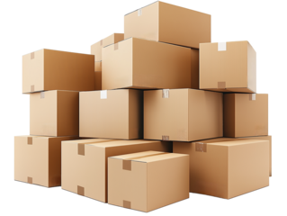 A collection of cardboard boxes is organized in a tall stack inside a warehouse. The boxes vary in size and are neatly arranged for easy access.