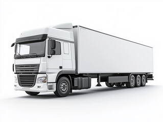 A large white delivery truck stands stationary on a plain background, highlighting its impressive size and design.