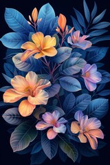 Fototapeta premium Floral and Leaf Painting on Black Background