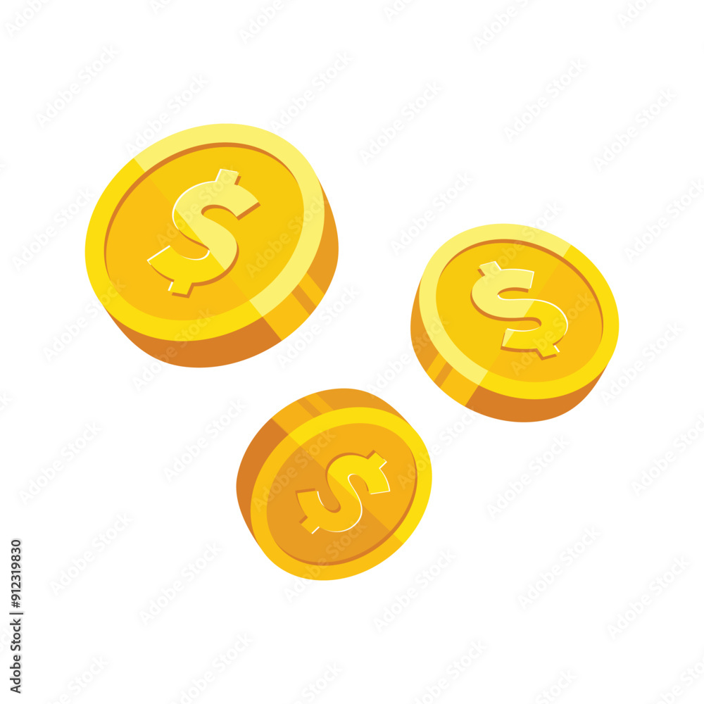 Wall mural Gold coin with dollar us currency sign vector illustration isolated on white background. Business and finance concept design element.	