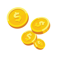 Gold coin with dollar us currency sign vector illustration isolated on white background. Business and finance concept design element.	