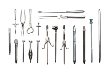 A Collection of Surgical Instruments for Precision and Care on a White or Clear Surface PNG Transparent Background