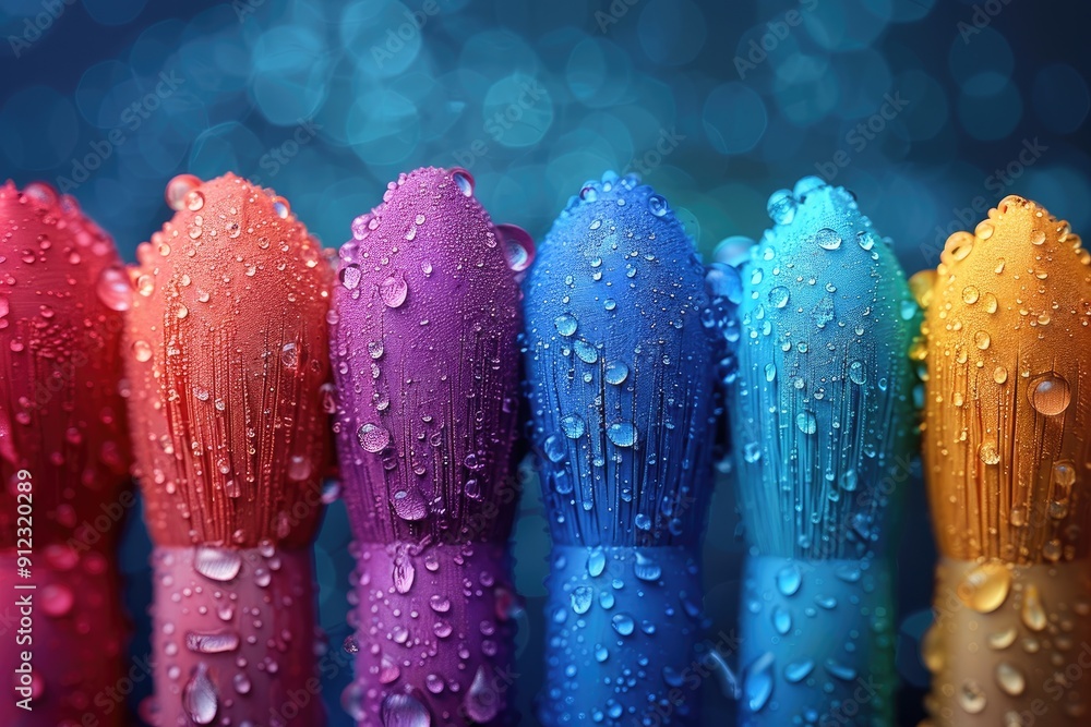 Poster close-up of colorful objects covered in water droplets